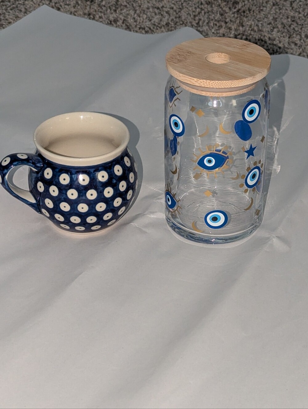 Blue Evil Eye Ceramic Mug & Evil Eye Glass Tumbler Bundle